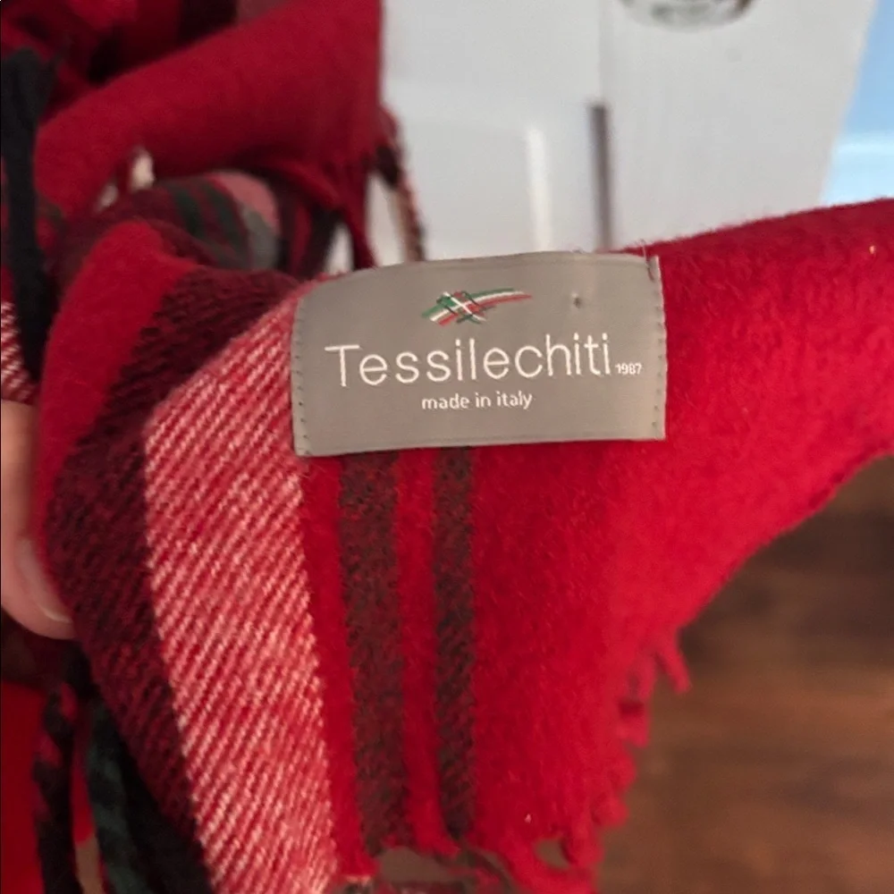 Tessilechiti 1987 Red Tartan Plaid Scarf — Italy
